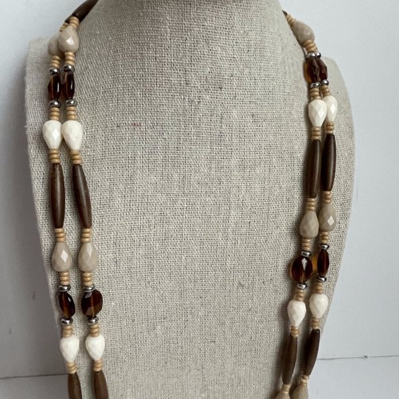 Beautiful Vintage Beaded 2-Strand Statement Necklace 15” dia/30” long - Picture 2 of 9